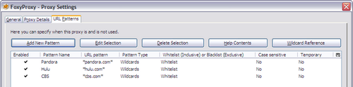 FoxyProxy patterns interface
