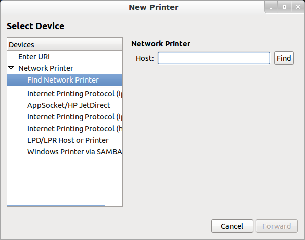 Add network printer with system-config-printer