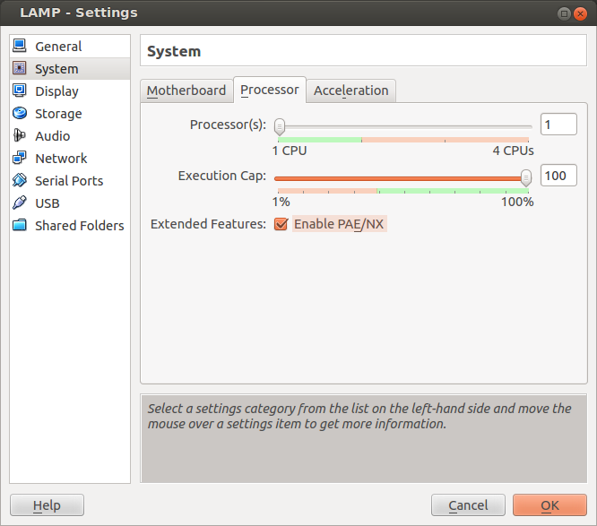 Virtual box enable PAE