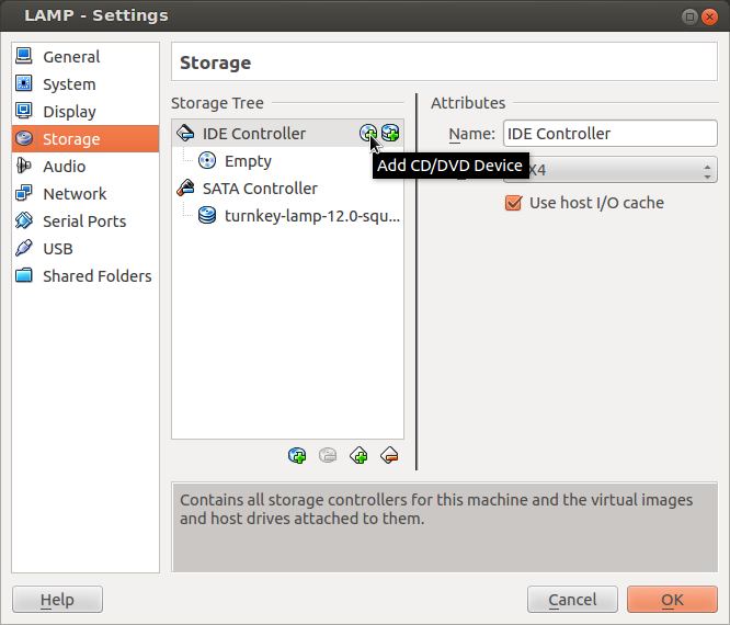 VirtualBox add CD device