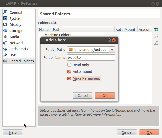 VirtualBox add shared folder
