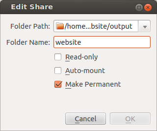 VirtualBox shared folder properties