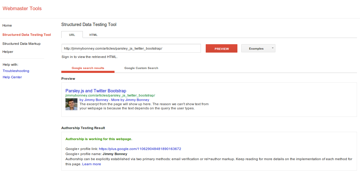Structured Data Testing Tool