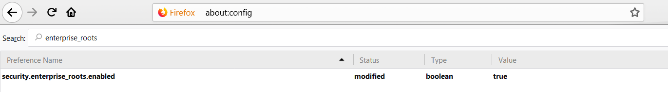Firefox settings - enterprise root certificate
