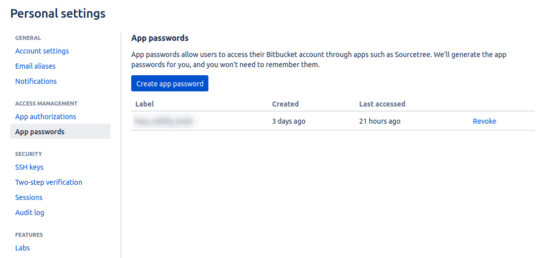 Bitbucket App password