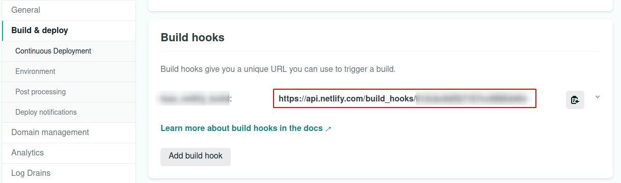 Netlify build hook information