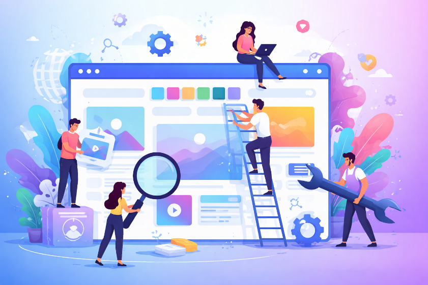 Illustration of people updating a website