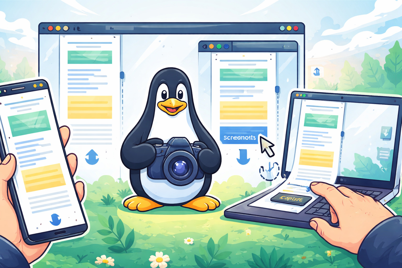 AI generated image to illustrate scrolling screenshots on Linux